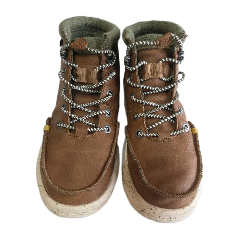 Hey Dude Boot Boys Sz 2  Leather Comfort Green Bradley Lightweight Walnut